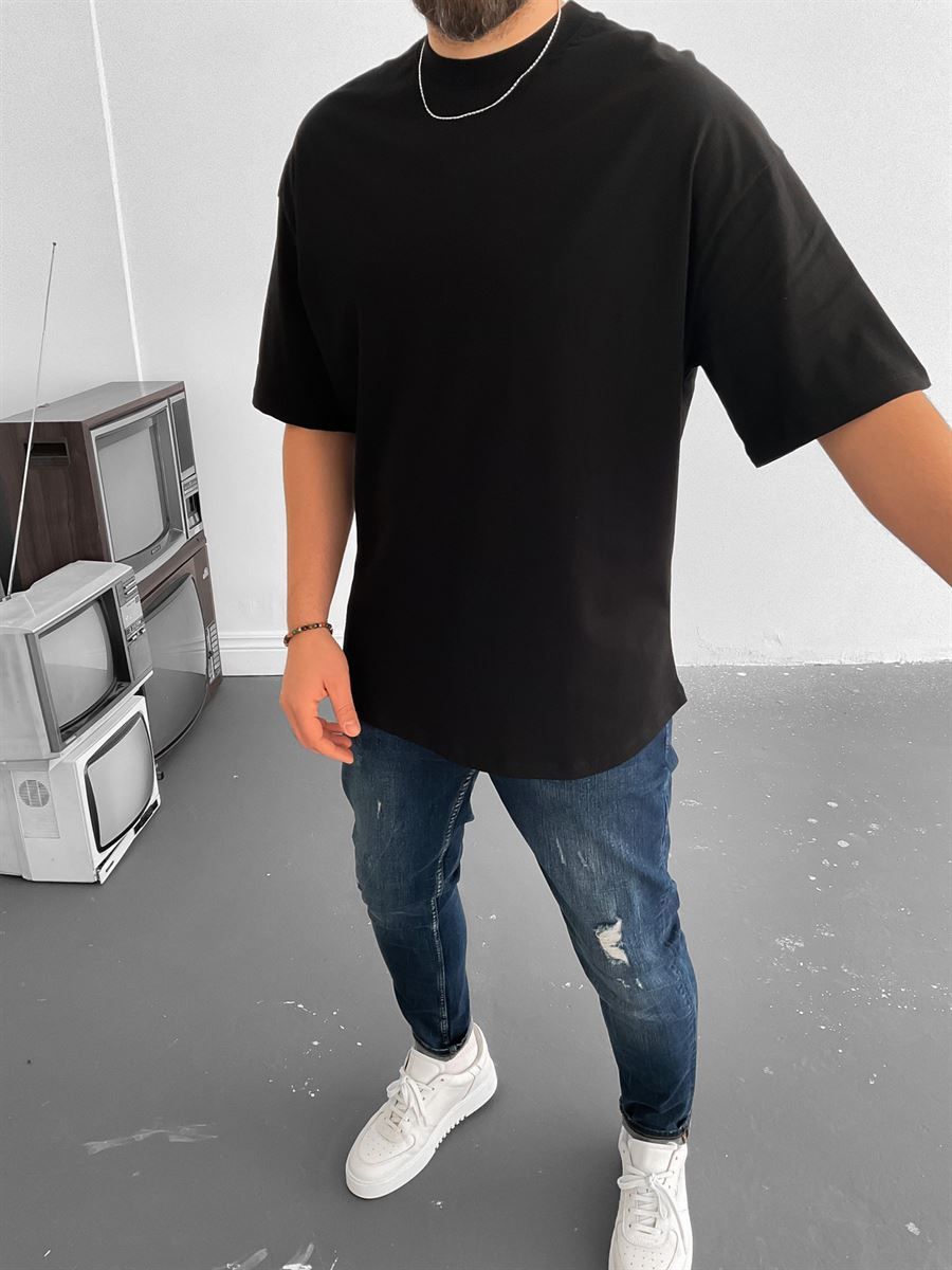 Siyah Oval Kesim Basic T-Shirt BY-1202