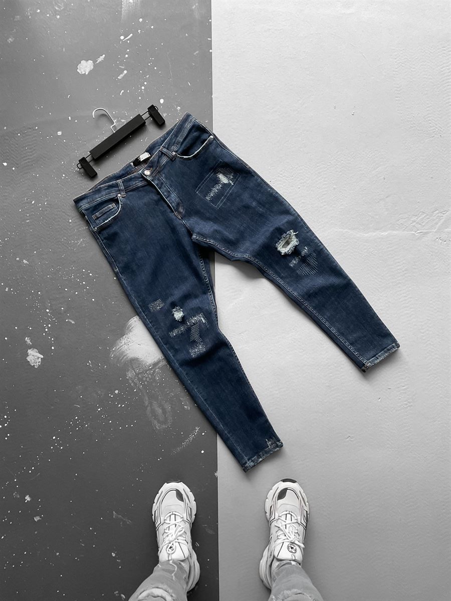 Koyu Mavi Dikiş Detaylı Slim Fit Pantolon RS-3618