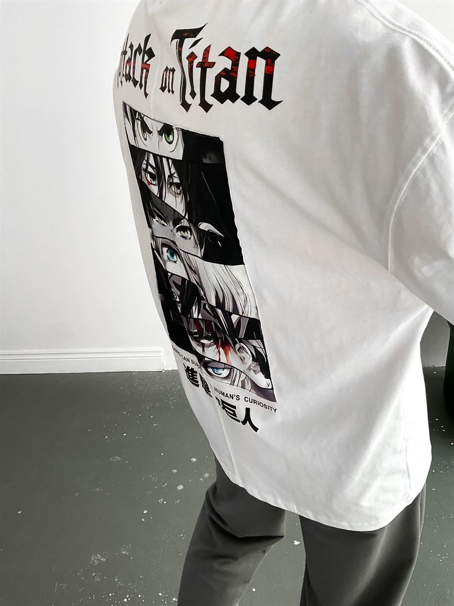 Beyaz Attack on Titan Oversize T-Shirt M-1557