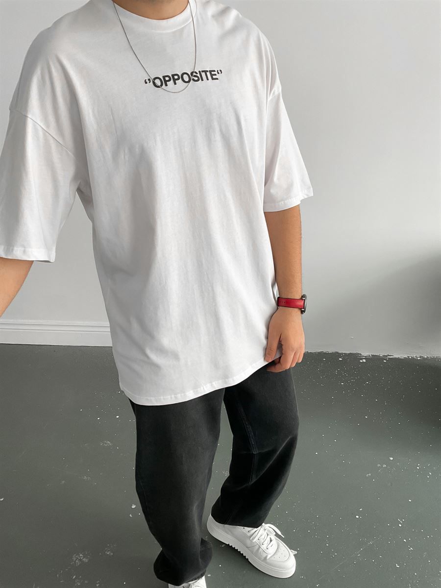 Beyaz Opposite T-Shirt B-1002