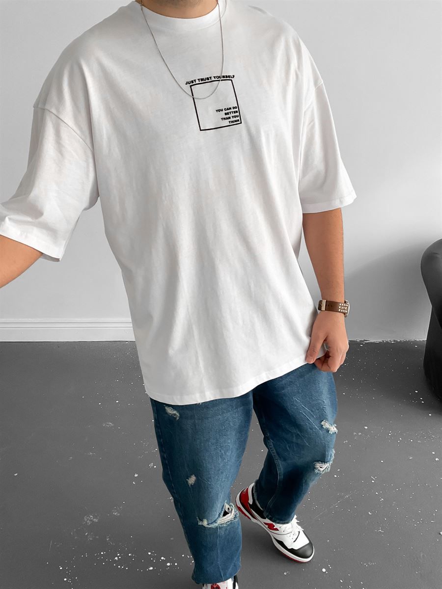 Beyaz Alone Yazılı T-Shirt B-1003