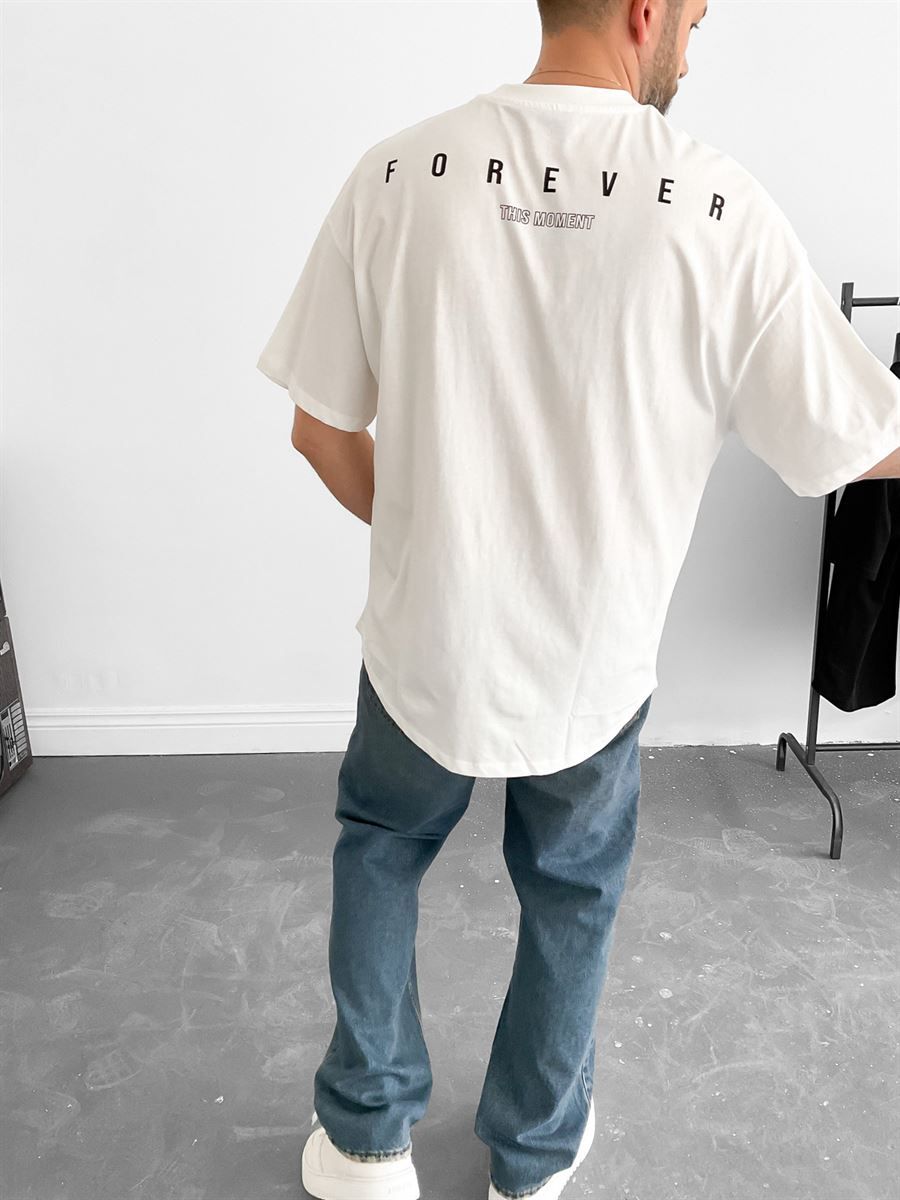 Ekru Forever Oval Kesim Oversize T-Shirt BY-1209