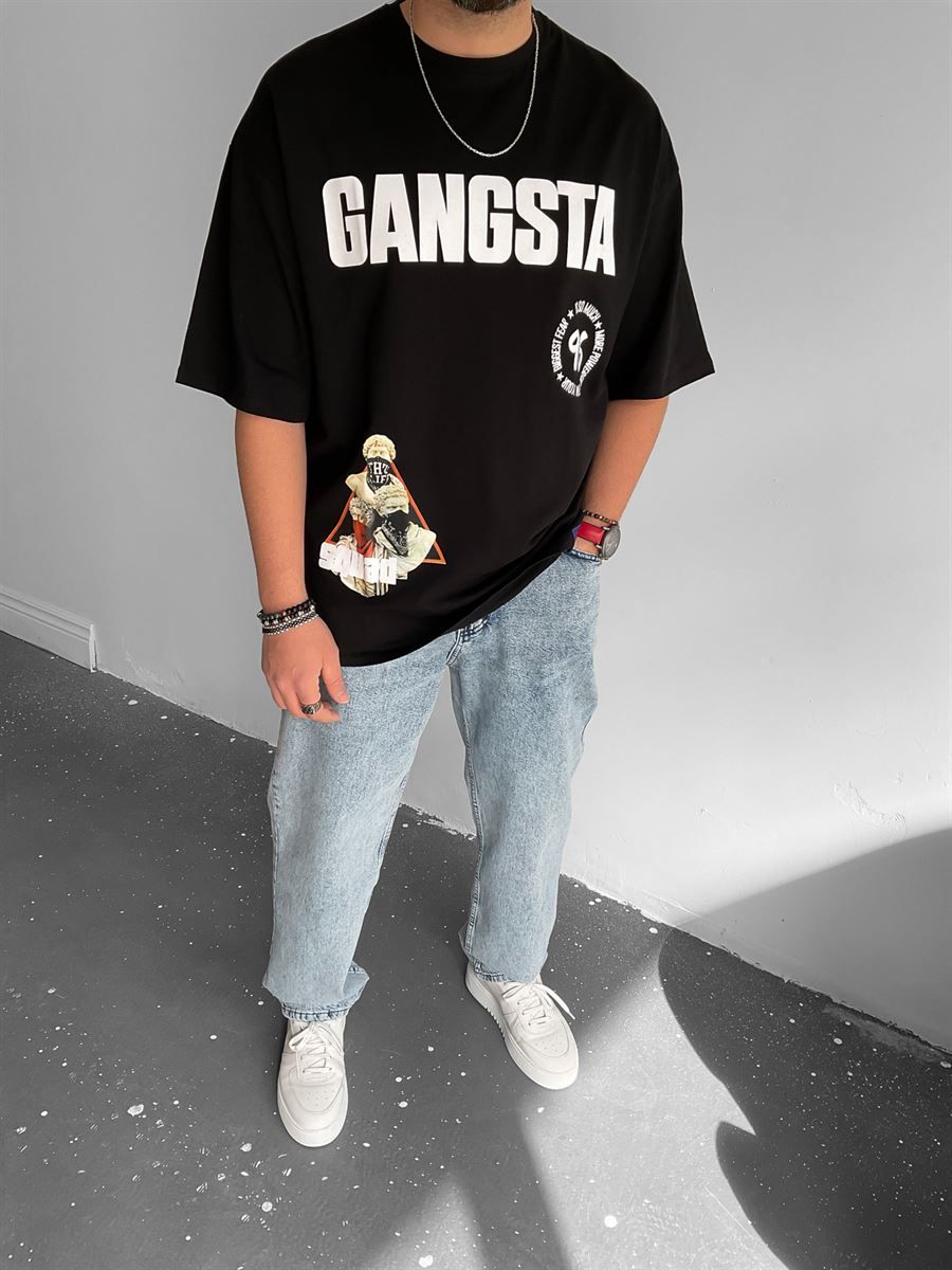 Siyah Gangsta Baskılı T-Shirt ET-0002