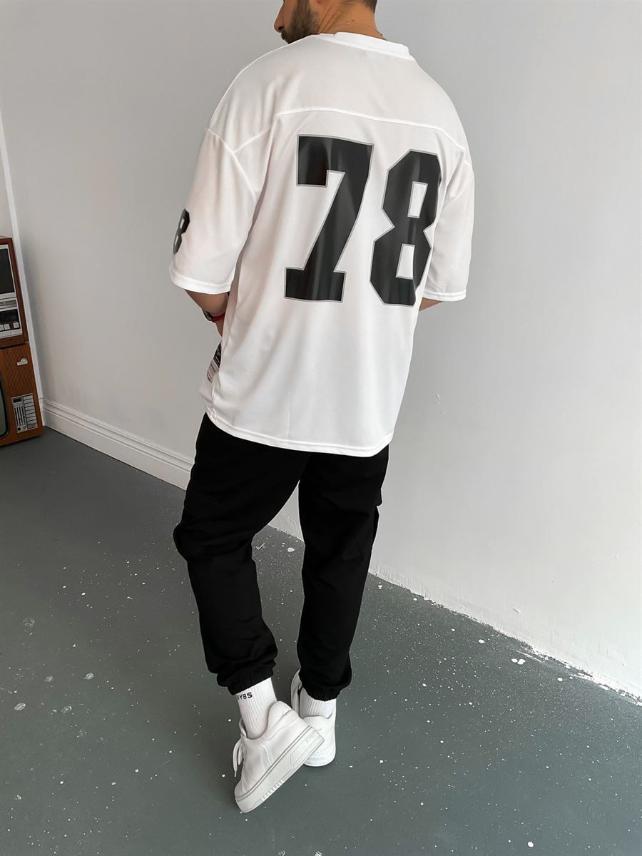 Beyaz 78 Baskılı Fileli T-Shirt V-22-068