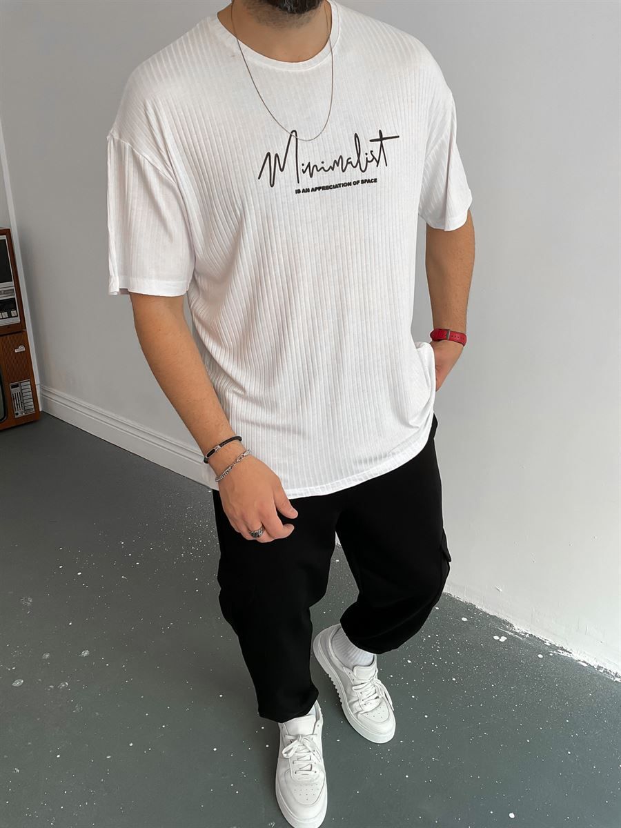 Beyaz Minimalist Baskılı T-Shirt JJ-116