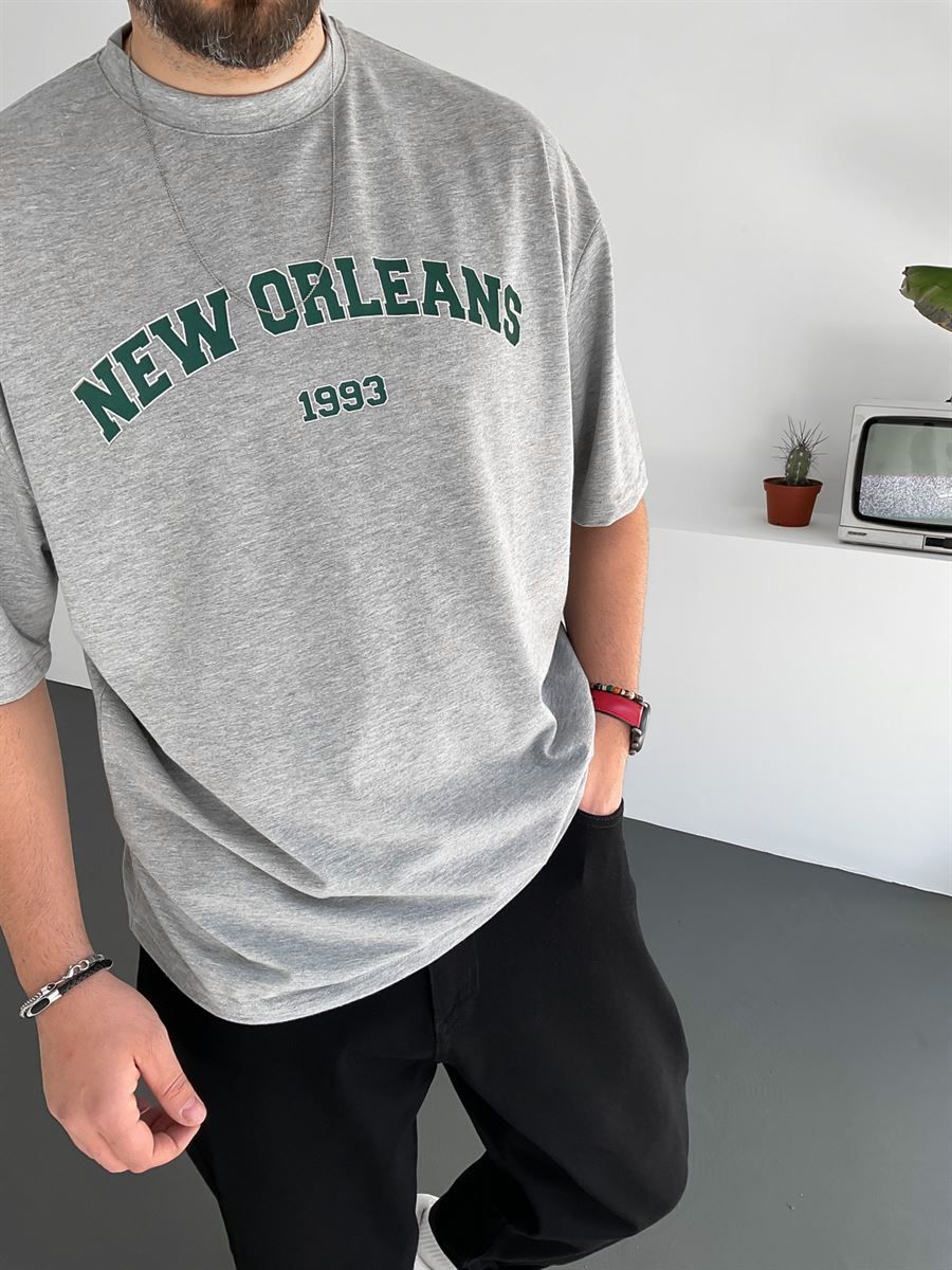 Gri New Orleans Baskılı T-Shirt PM-005