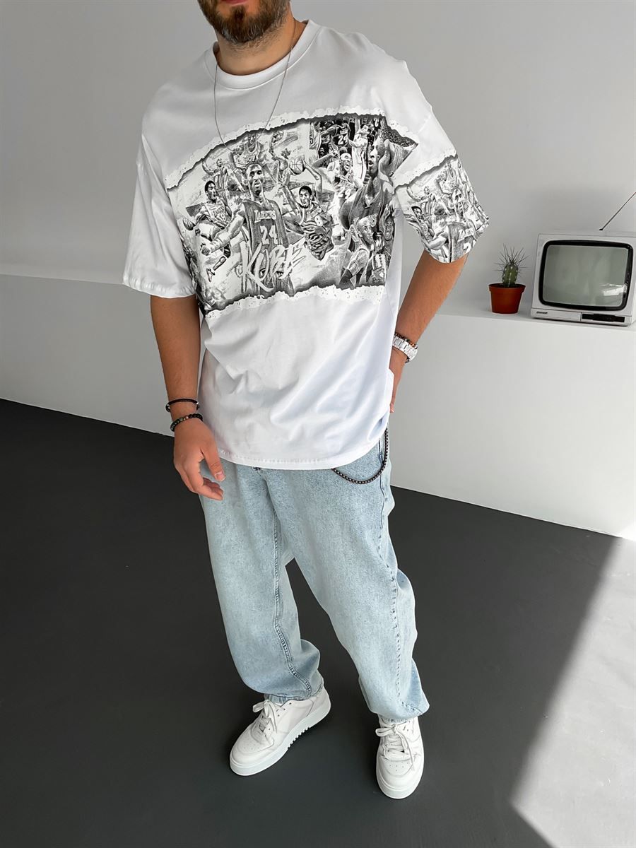 Beyaz Kobe 24 Baskılı T-Shirt M-1714