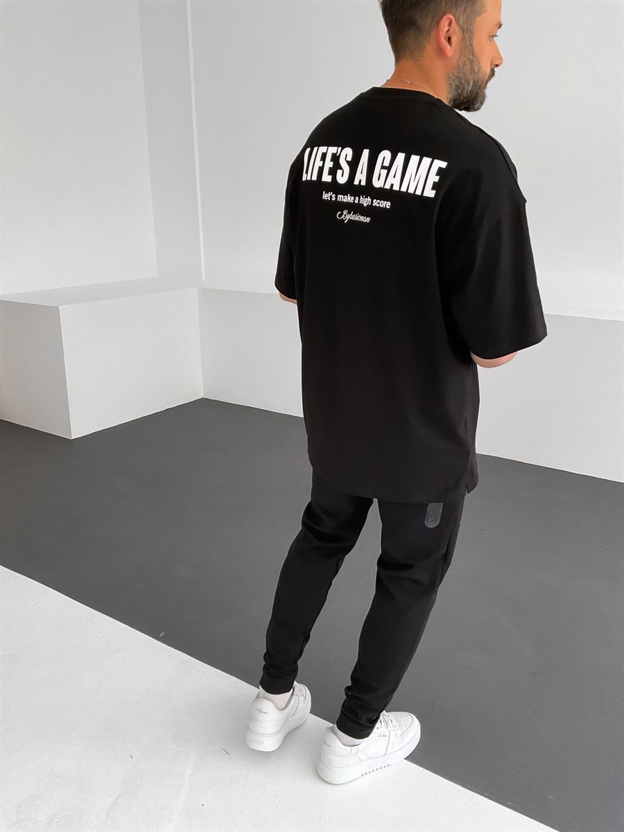 Siyah Life's a Game Baskılı T-Shirt BY-1225