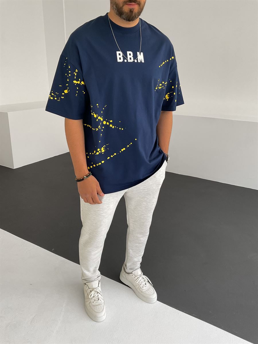 Lacivert Boyalı BBM Baskılı T-Shirt BY-1226