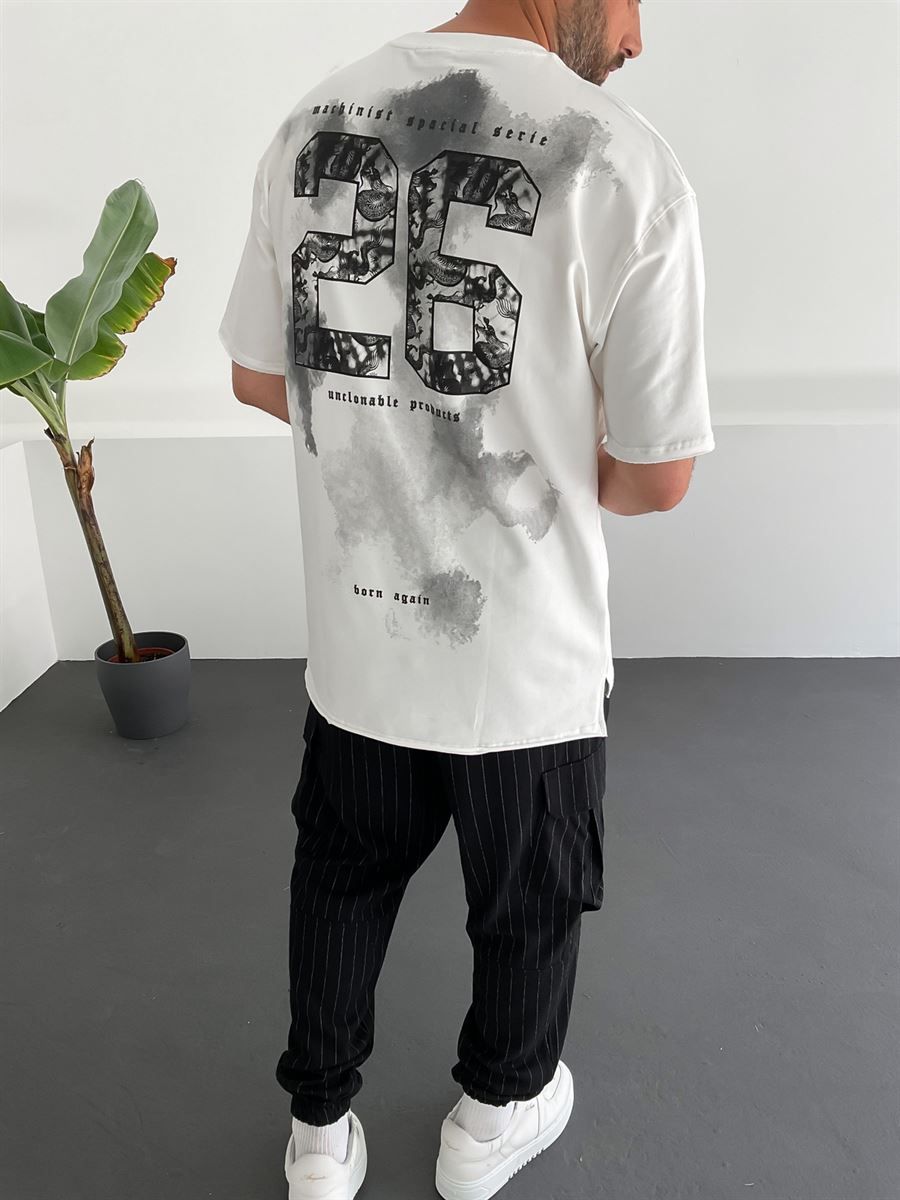 Beyaz İki İplik 26 Baskılı T-Shirt M-1590