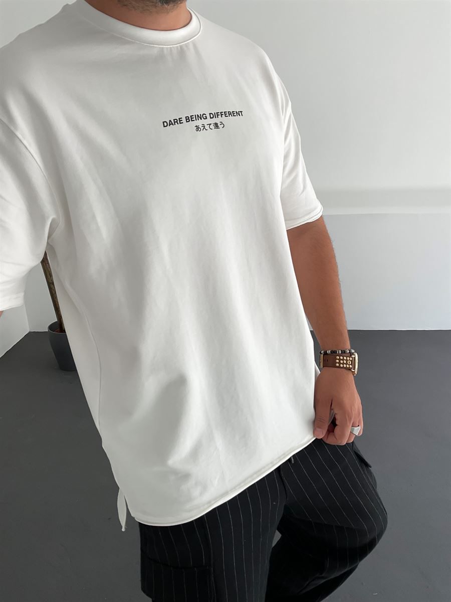 Beyaz İki İplik Dare Being Baskılı T-Shirt M-1663