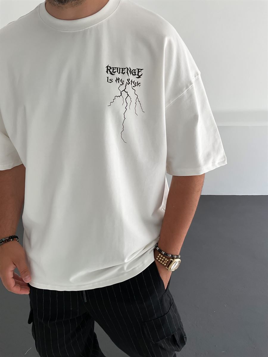 Beyaz İki İplik Revenge Baskılı T-Shirt M-1750
