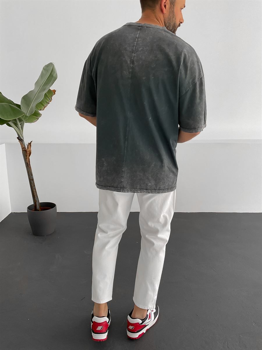 Siyah Oversize Cepli Yıkamalı T-Shirt M-1693