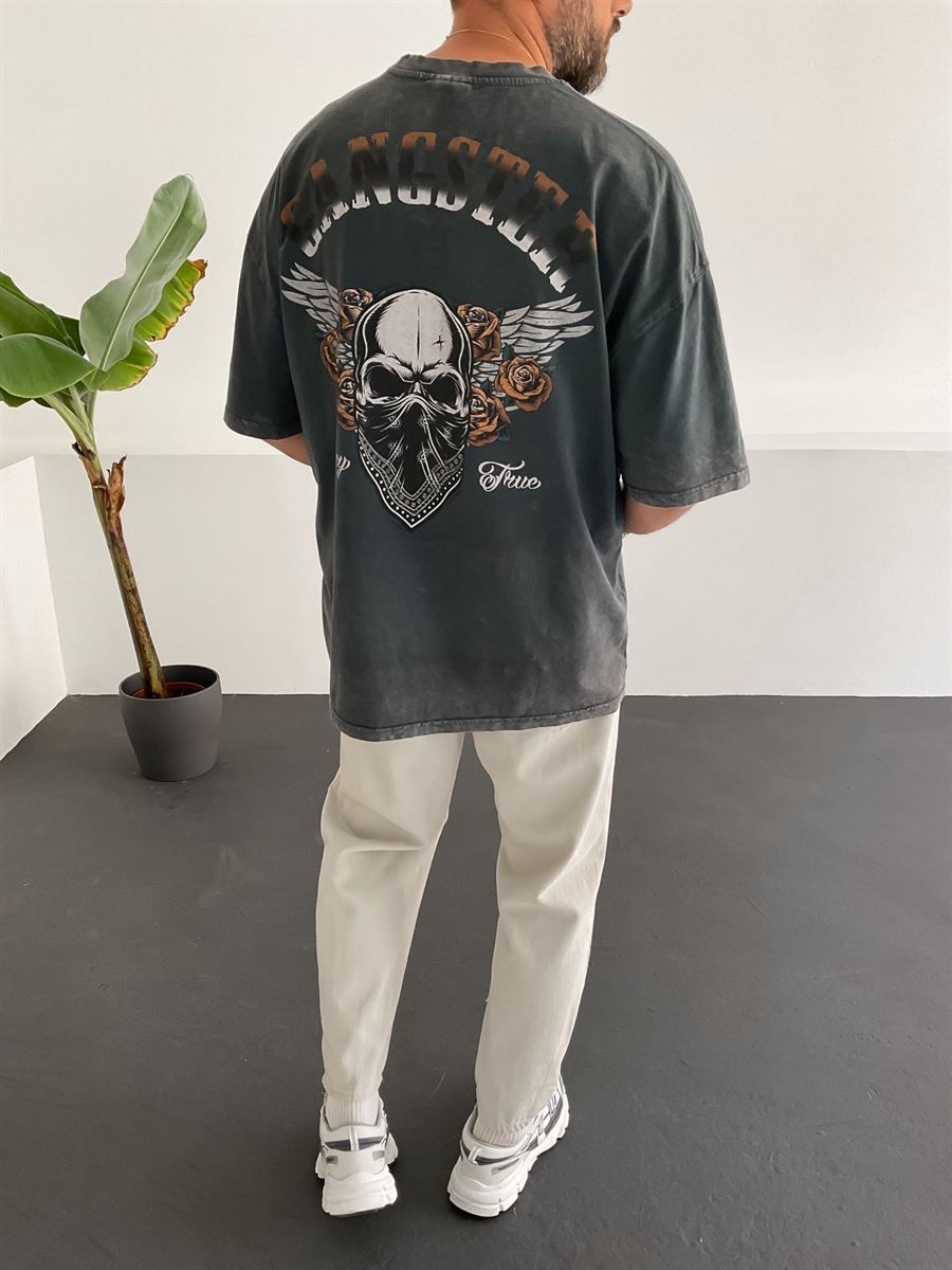 Siyah Gangster Yıkamalı T-Shirt M-1732