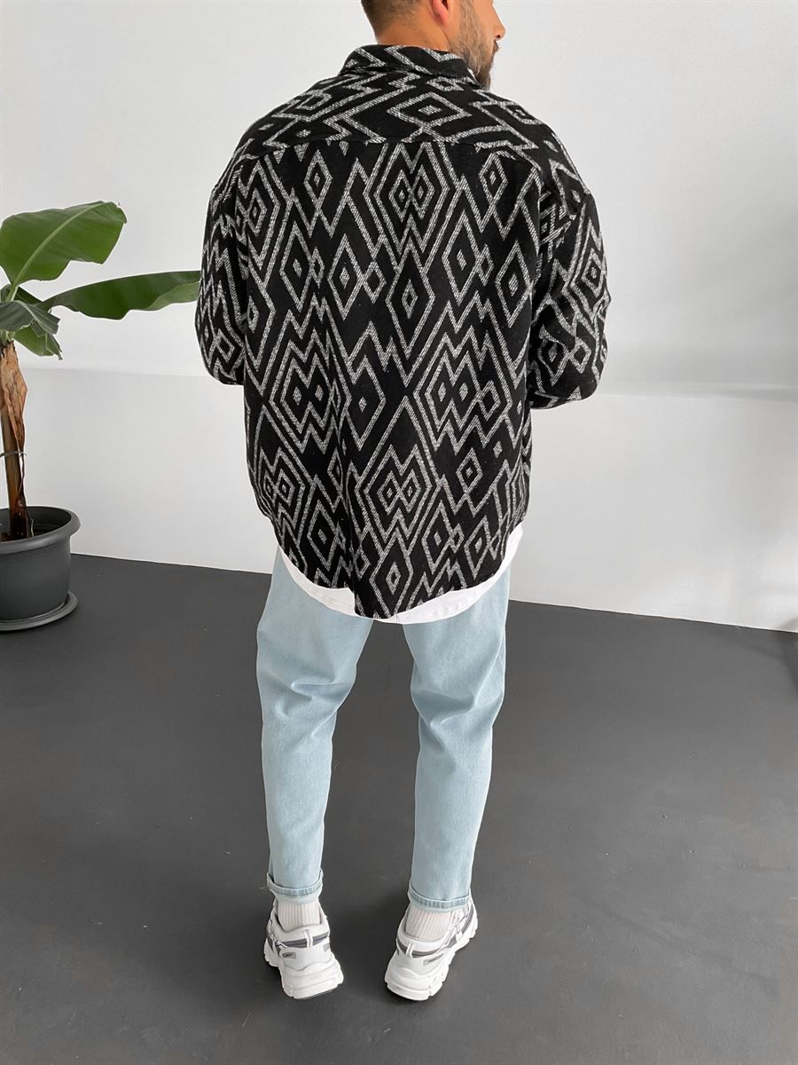 Siyah Zigzag Desenli Oduncu Gömlek B-2018