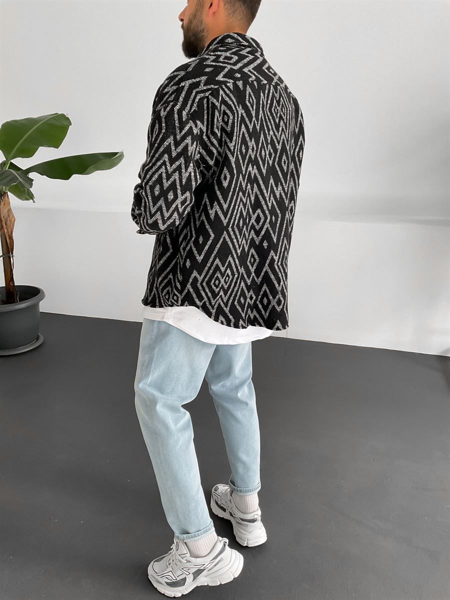 Siyah Zigzag Desenli Oduncu Gömlek B-2018