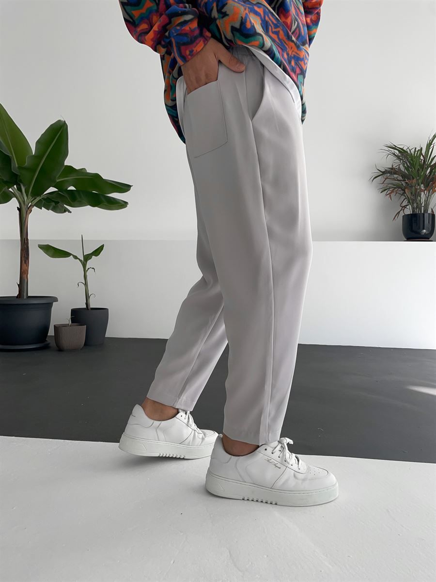 Açık Gri Bol Kesim Basic Pantolon BY-319