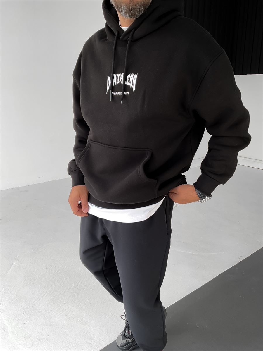 Siyah Deatless Kapüşonlu Sweatshirt M-3431