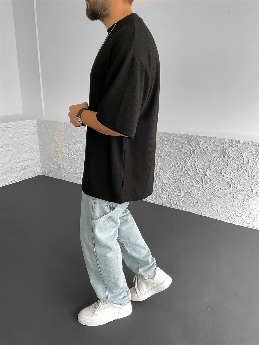 Siyah Gofre Kumaş Oversize T-Shirt BS-007