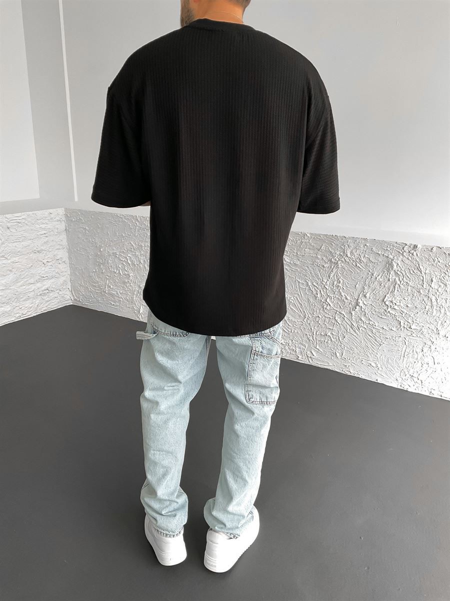 Siyah Gofre Kumaş Oversize T-Shirt BS-007