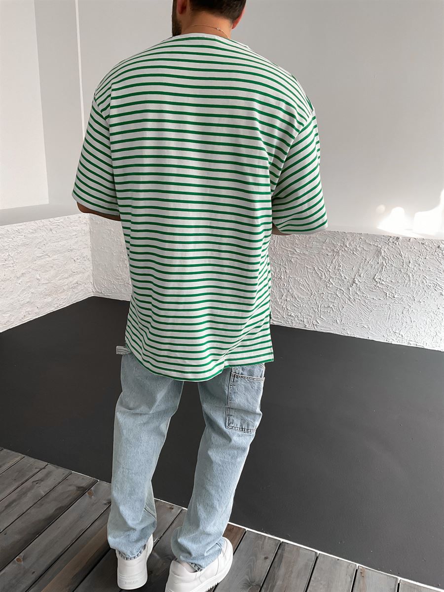 Yeşil Audience Çizgili Oversize T-Shirt BS-011