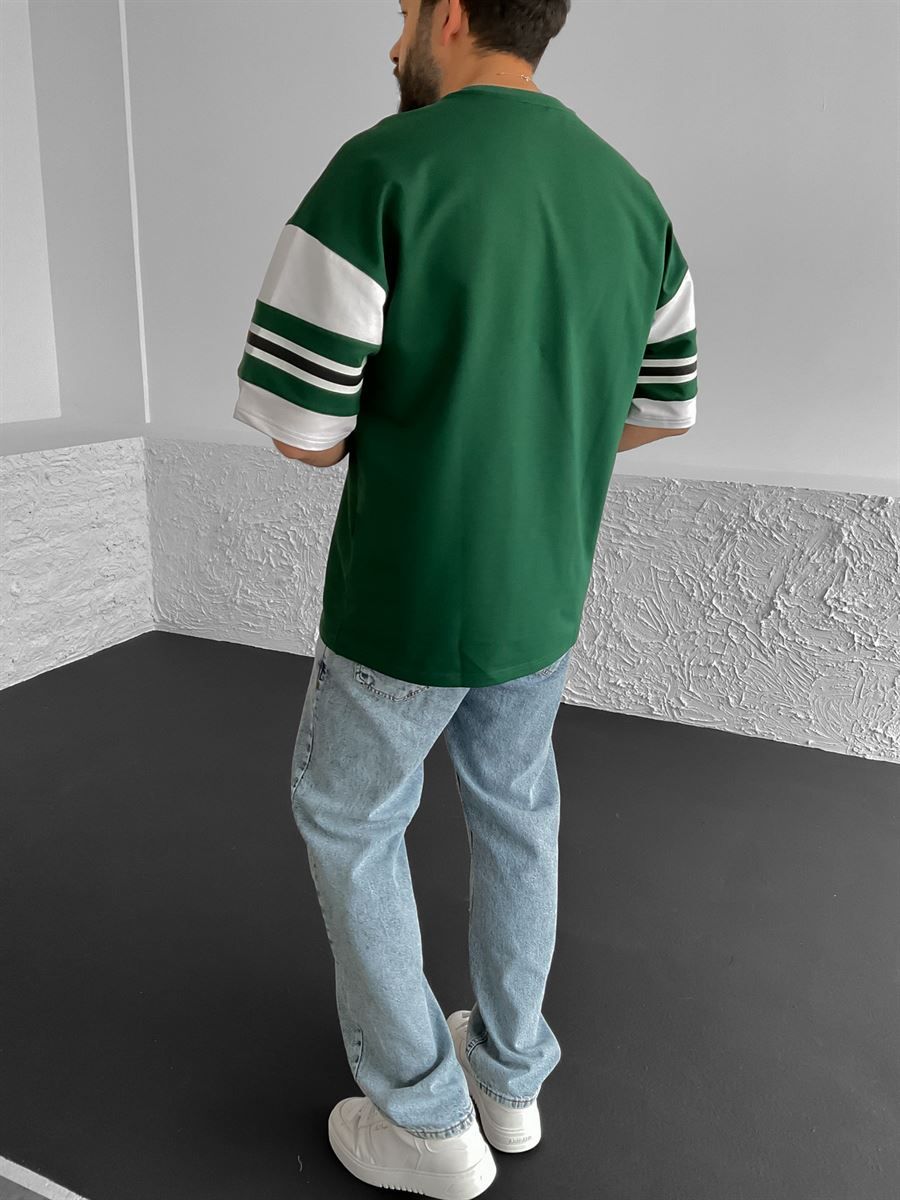 Koyu Yeşil Crackin Baskılı Oversize T-Shirt B-1049