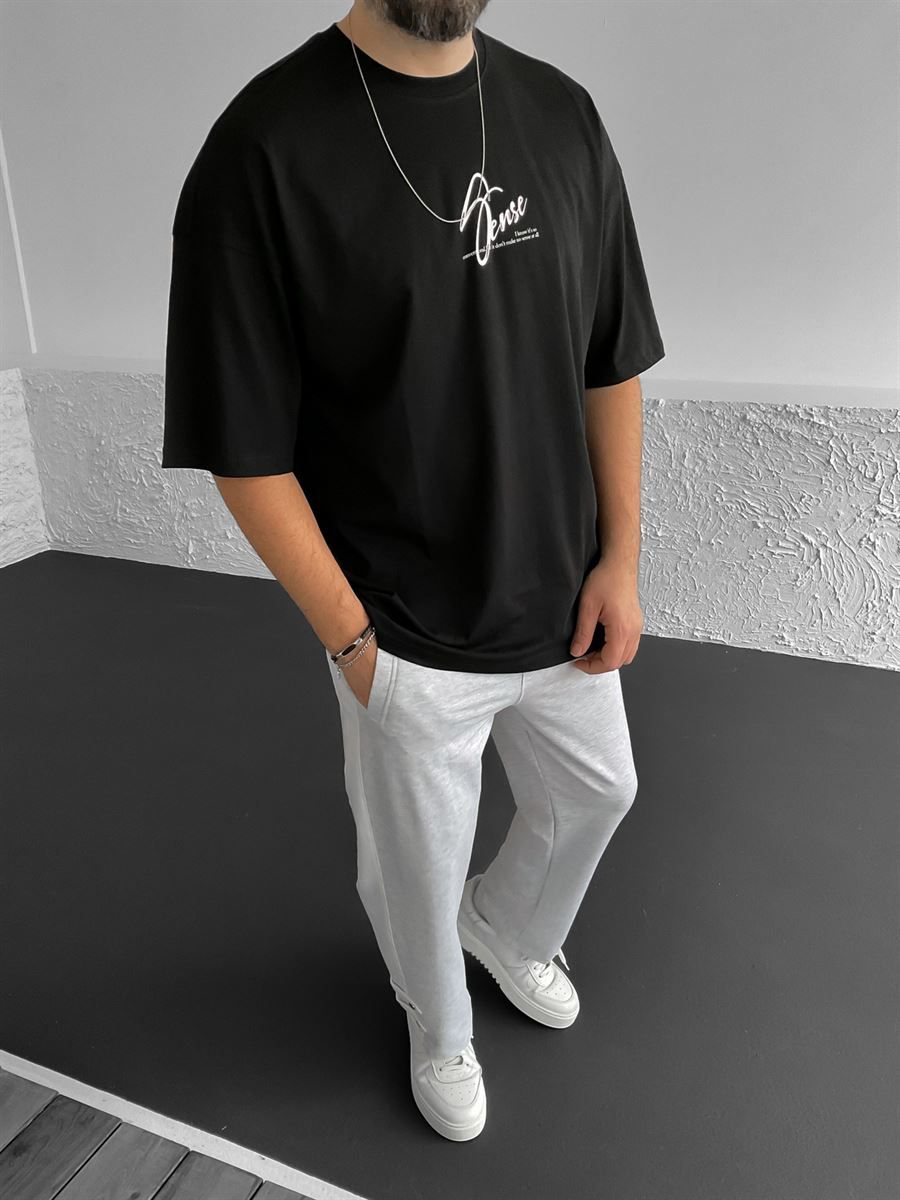 Siyah Sense Baskılı Oversize T-Shirt B-1053
