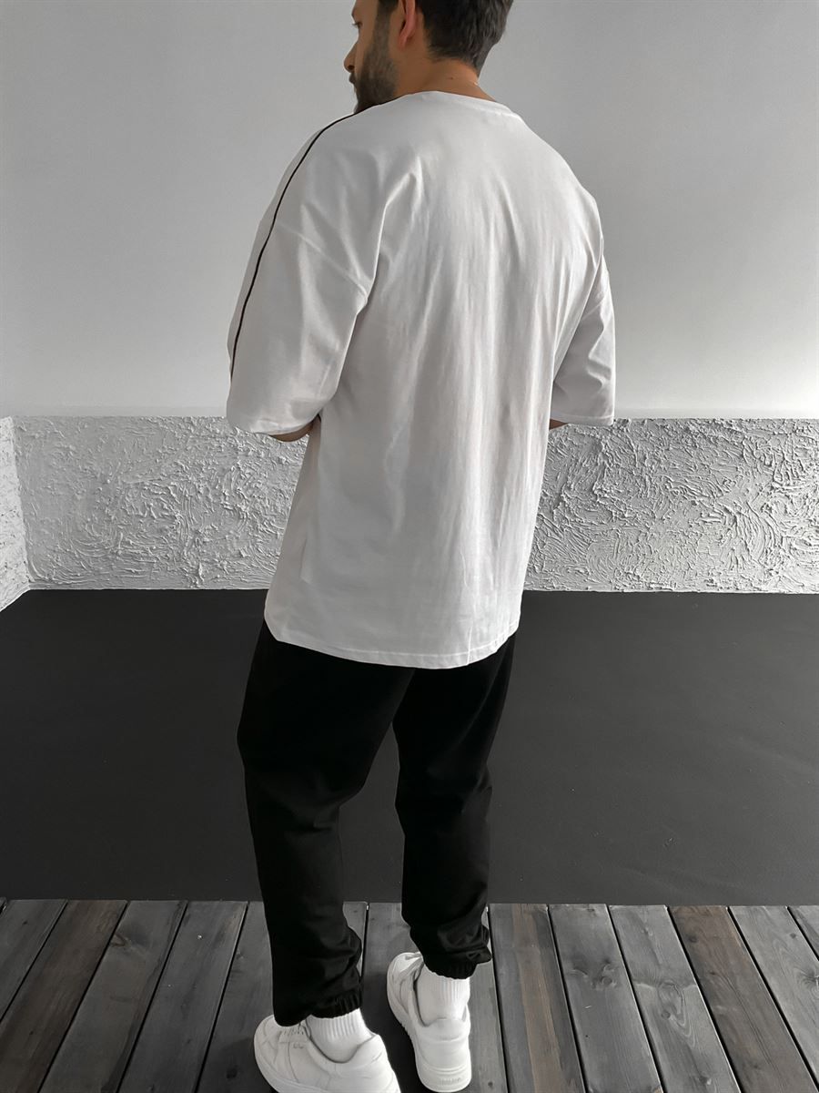 Beyaz South Baskılı Oversize T-Shirt B-1054