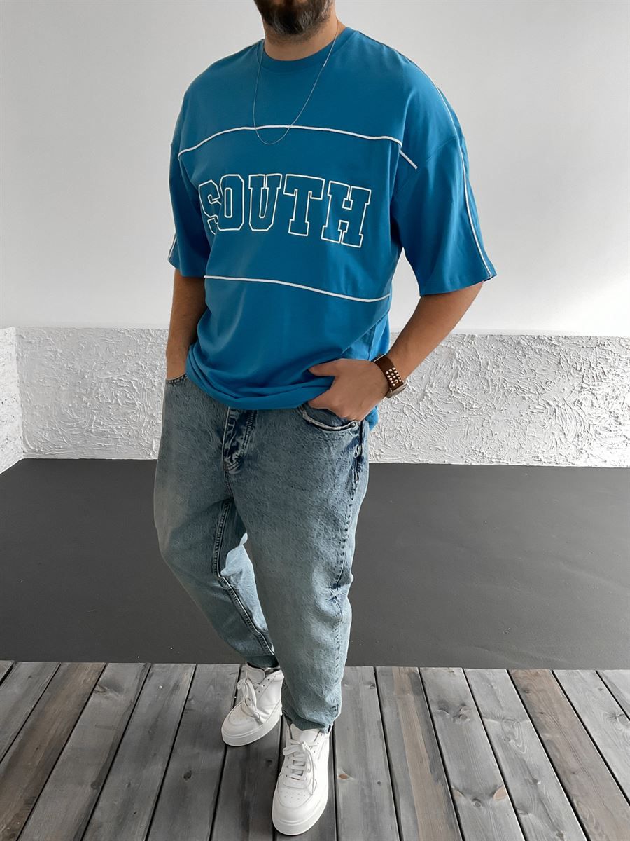 Mavi South Baskılı Oversize T-Shirt B-1054