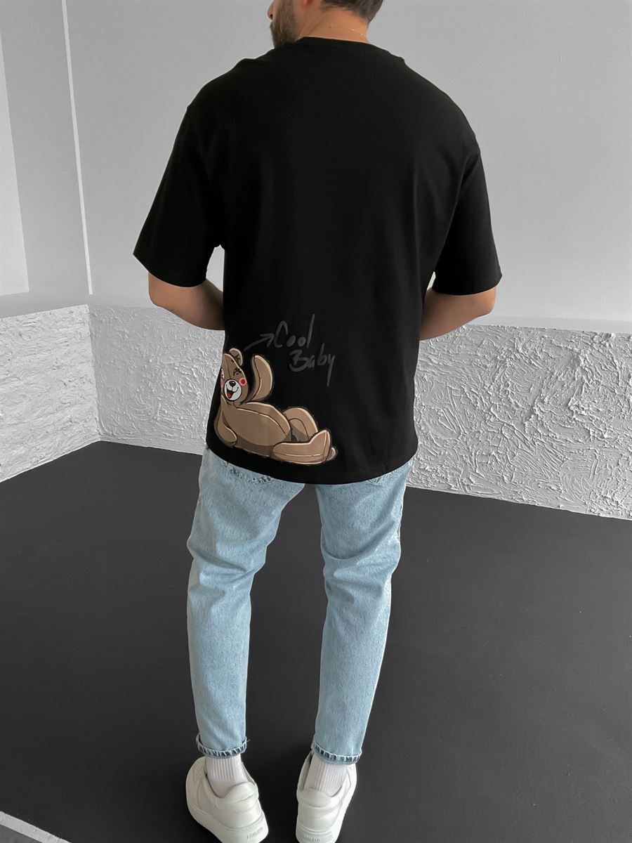 Siyah Cool Baby Baskılı Oversize T-Shirt YP-2005