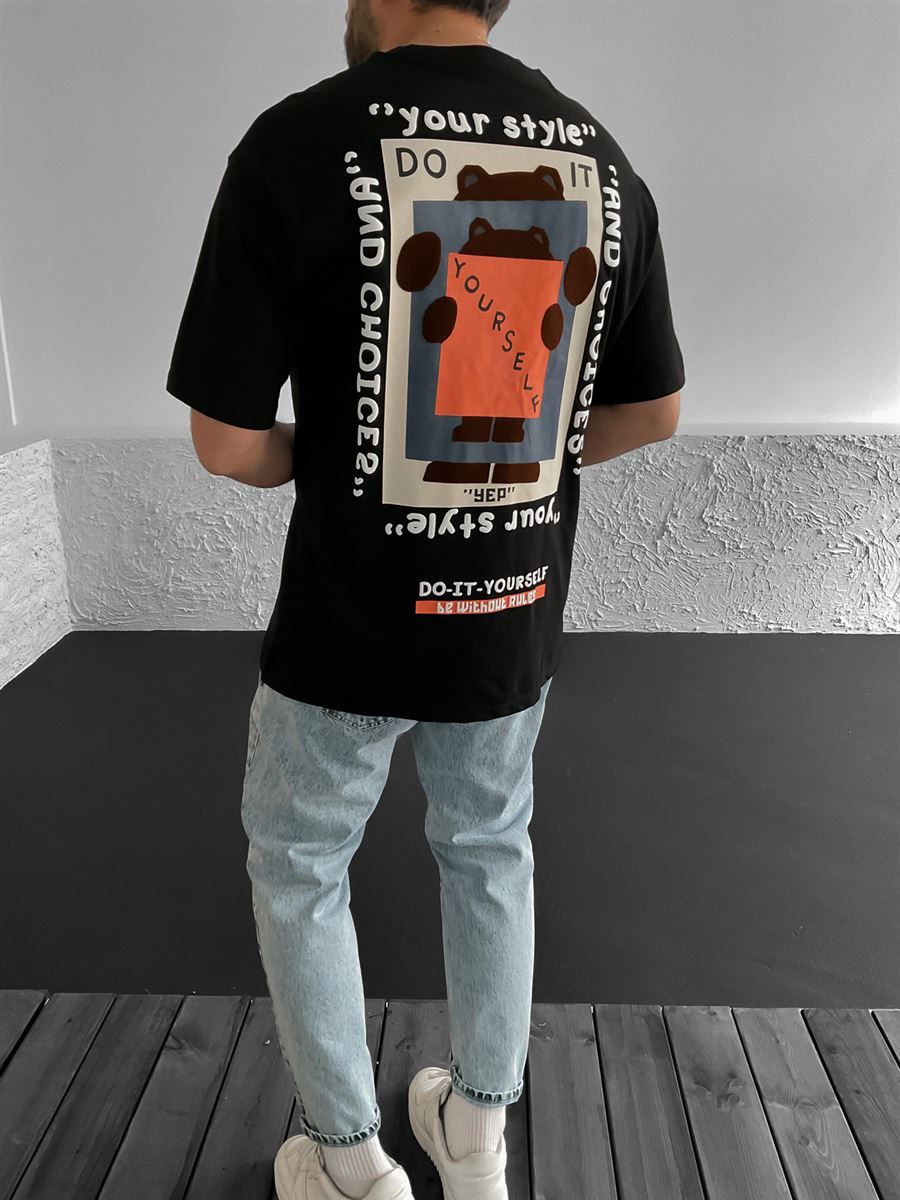 Siyah DIY Baskılı Oversize T-Shirt YP-2004