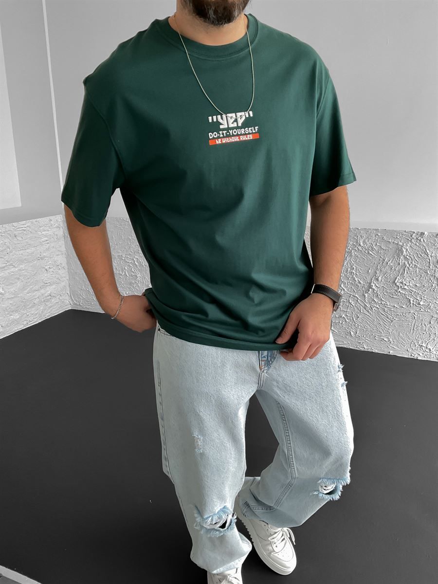 Koyu Yeşil DIY Baskılı Oversize T-Shirt YP-2004