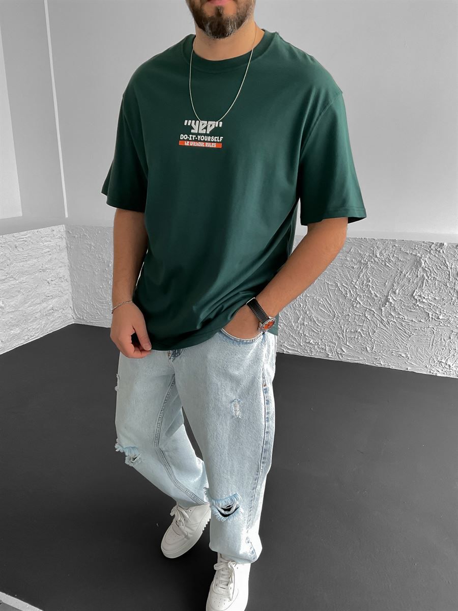 Koyu Yeşil DIY Baskılı Oversize T-Shirt YP-2004