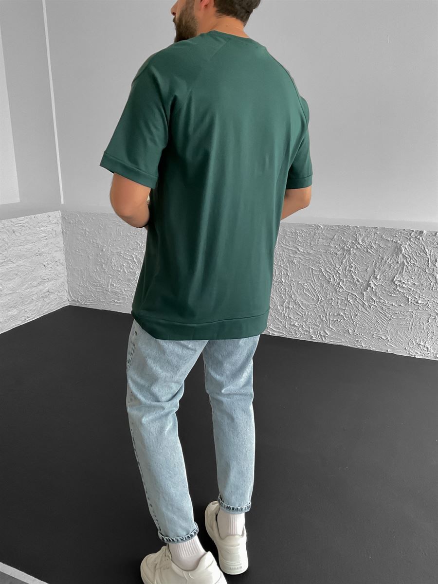 Koyu Yeşil Discipline Kabartmalı Oversize T-Shirt YP-2003