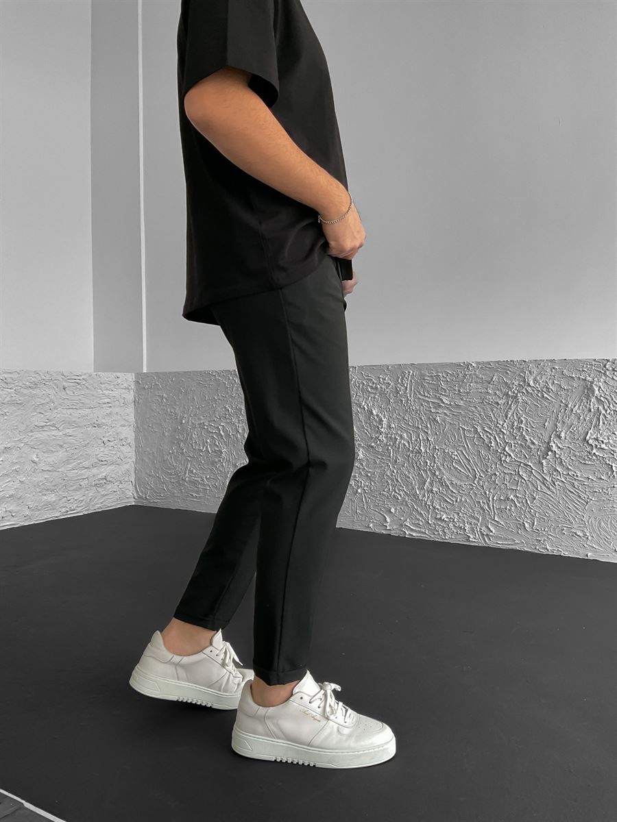 Siyah Paçası Katlı Basic Pantolon YP-5005