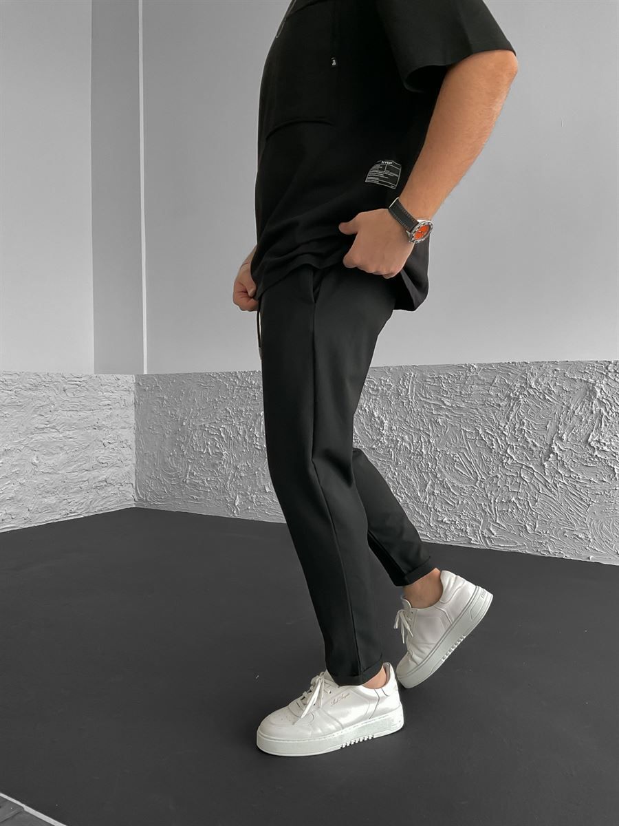 Siyah Paçası Katlı Basic Pantolon YP-5005
