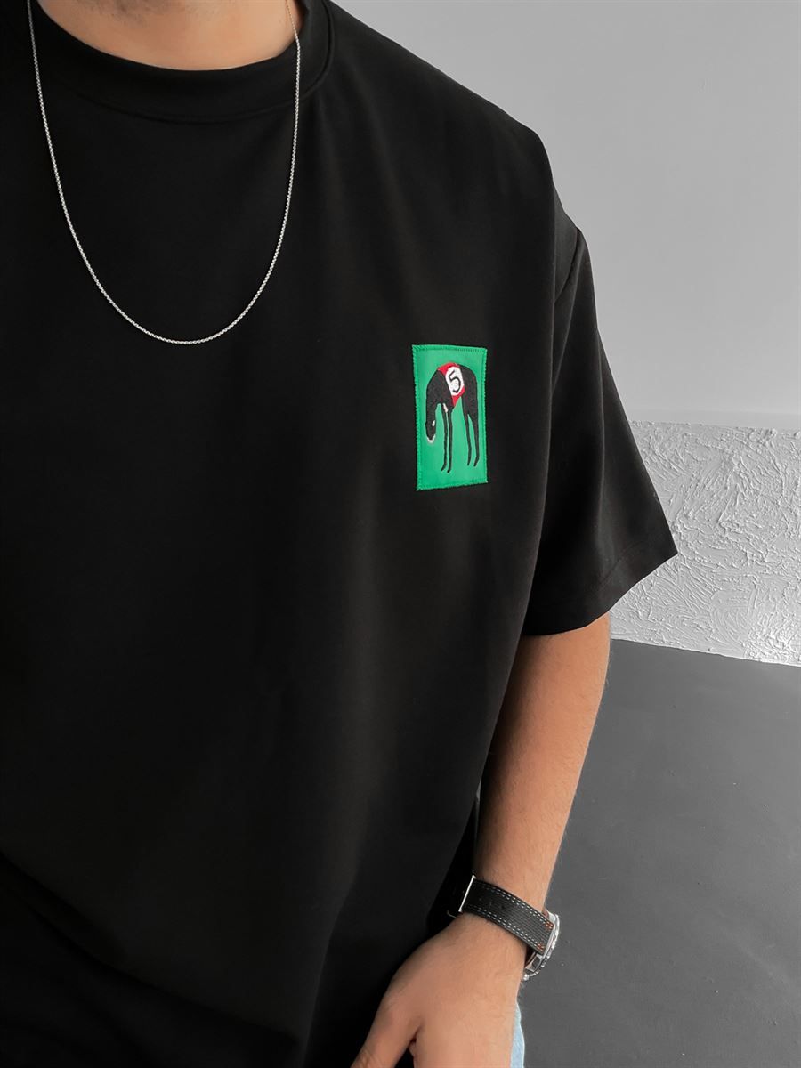 Siyah Patchli Oversize T-Shirt BS-018