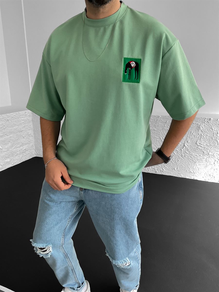Yeşil Patchli Oversize T-Shirt BS-018