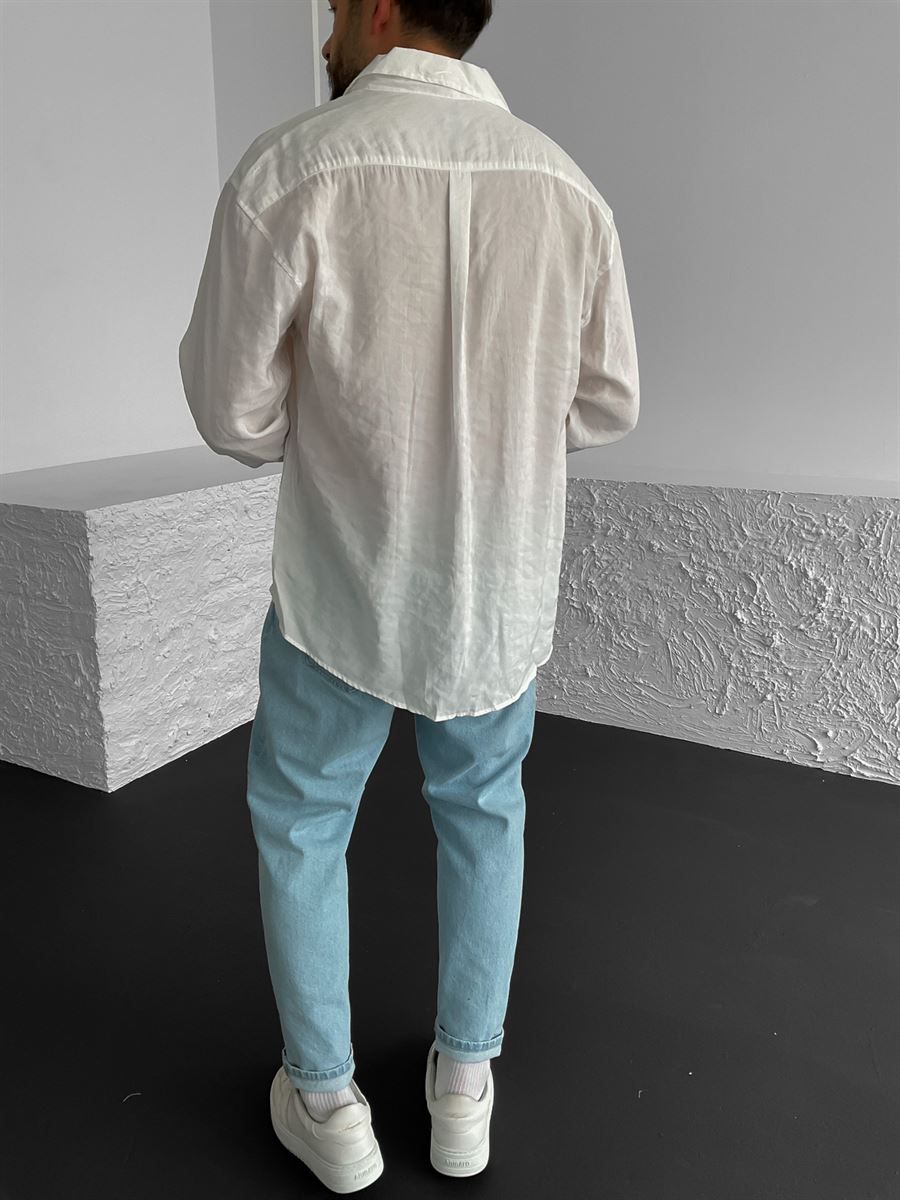 Beyaz Uzun Kollu Oversize Gömlek G-5196