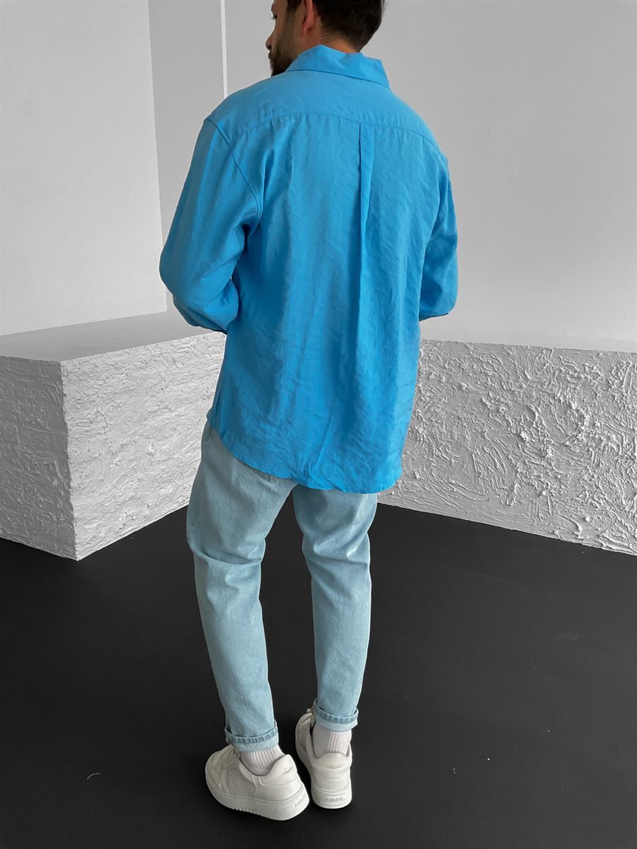 Mavi Uzun Kollu Oversize Gömlek G-5196