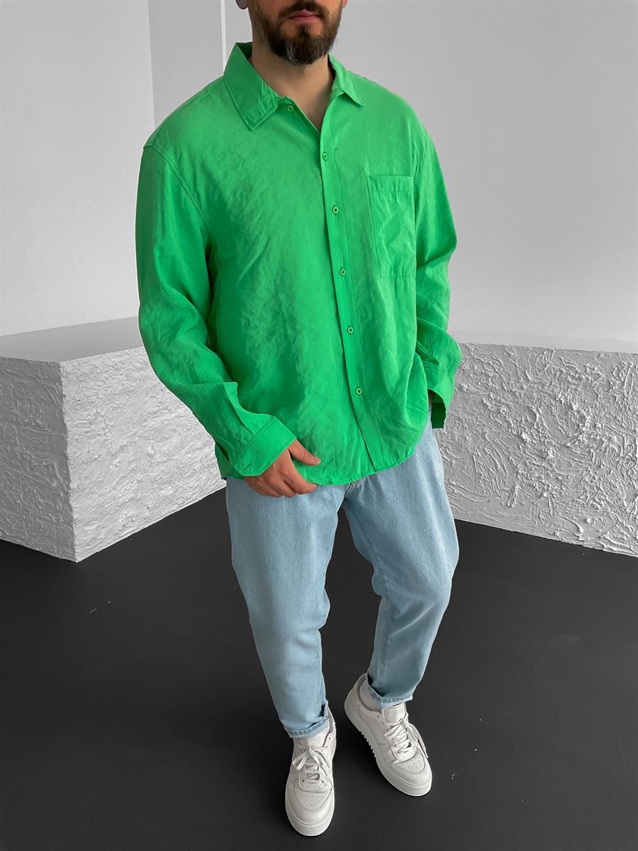 Yeşil Uzun Kollu Oversize Gömlek G-5196