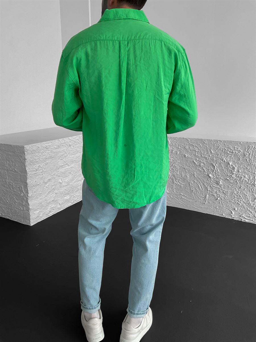 Yeşil Uzun Kollu Oversize Gömlek G-5196
