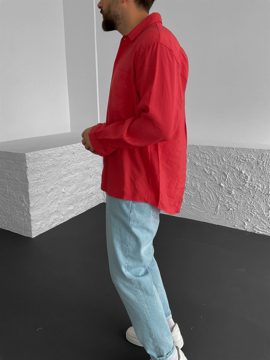 Kırmızı Uzun Kollu Oversize Gömlek G-5196