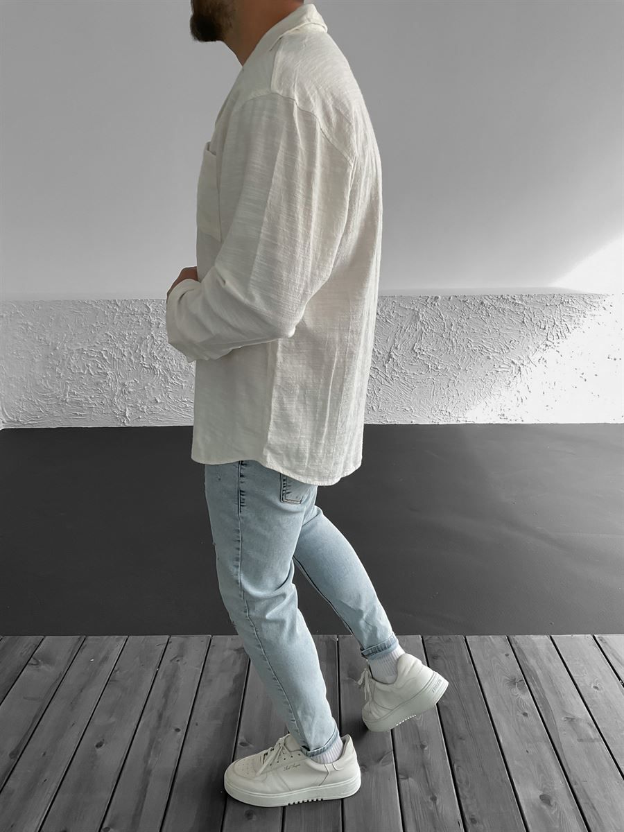 Beyaz Cepli Uzun Kollu Gömlek C-1578