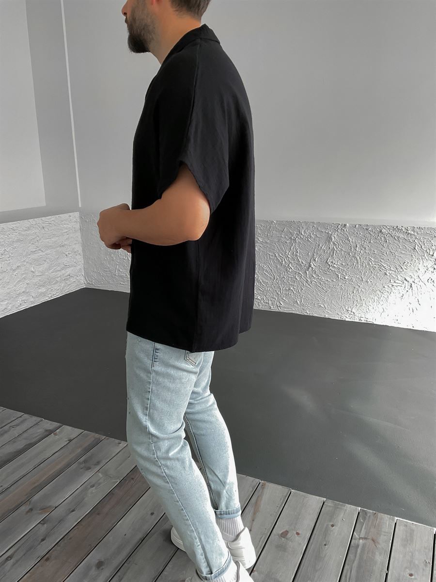 Siyah Yarasa Kol Oversize Gömlek C-1480-21
