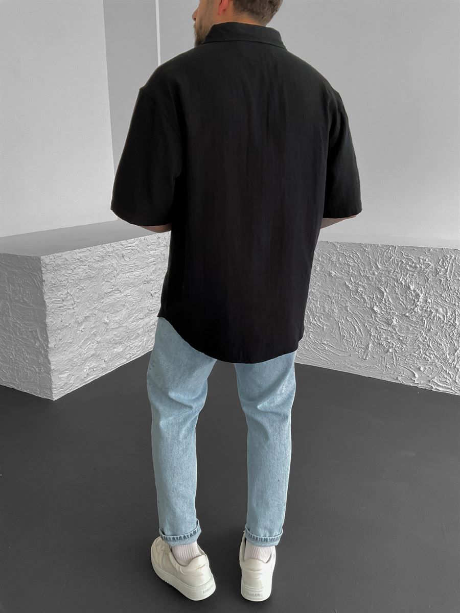 Siyah Basic Kısa Kollu Oversize Gömlek C-1590