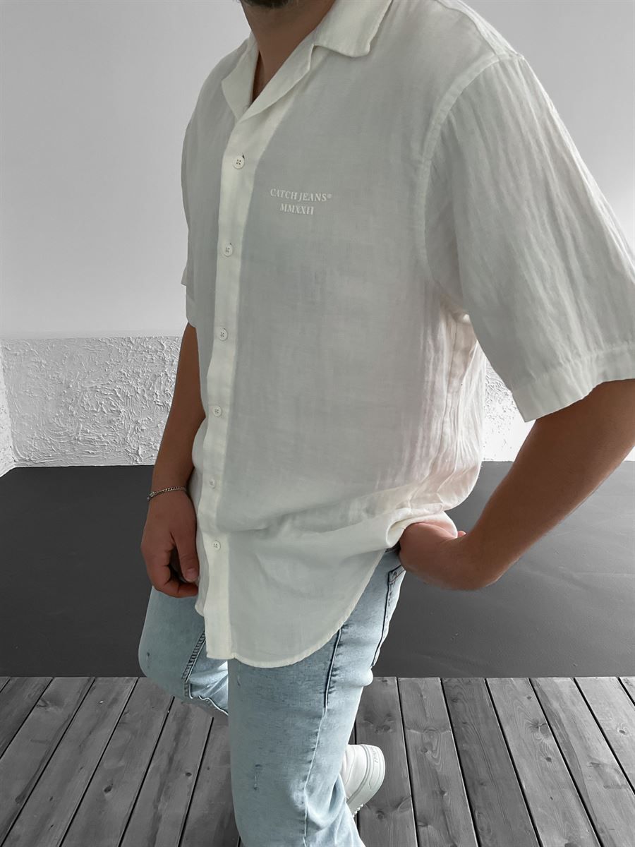 Beyaz Sırtı Şal Desenli Oversize Gömlek C-1583-1