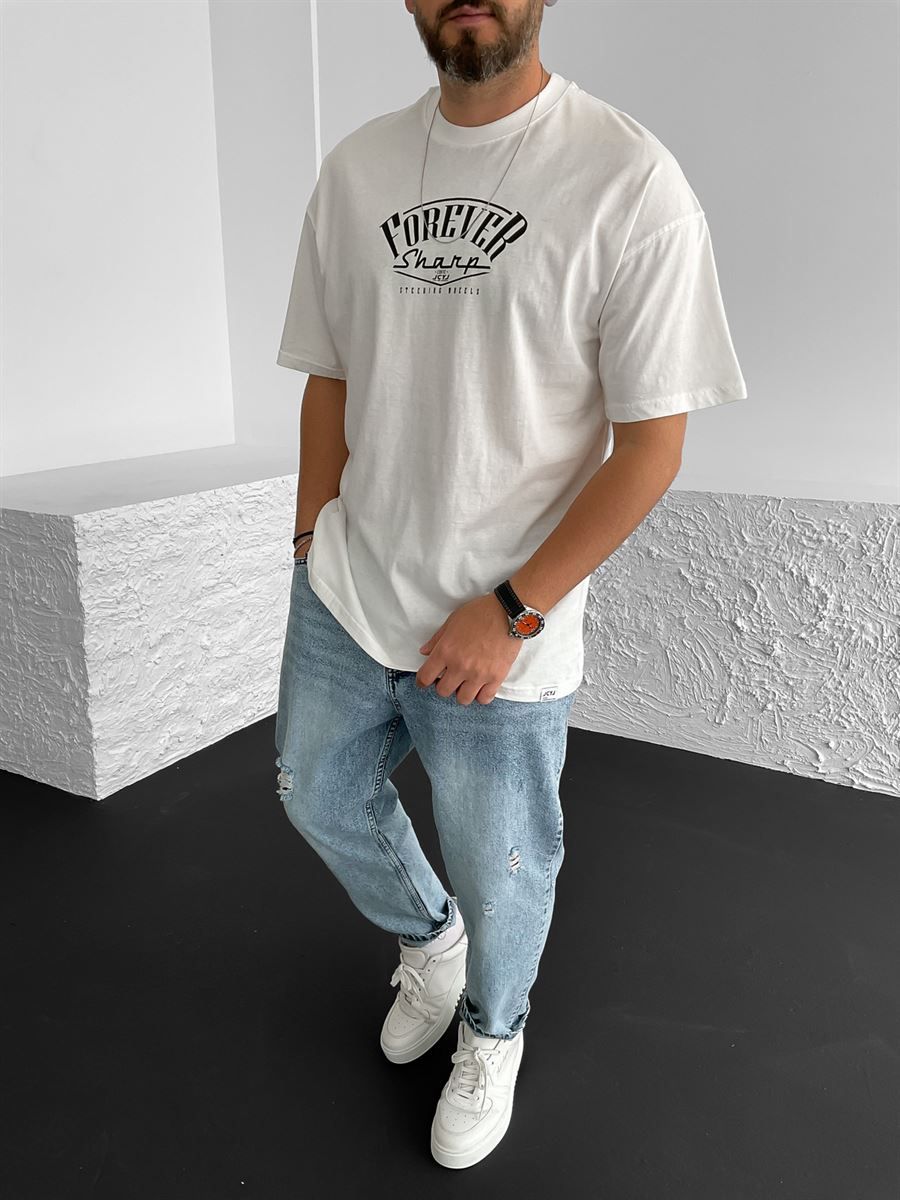 Beyaz Forever Baskılı Relaxed Fit T-Shirt JJ-446/431