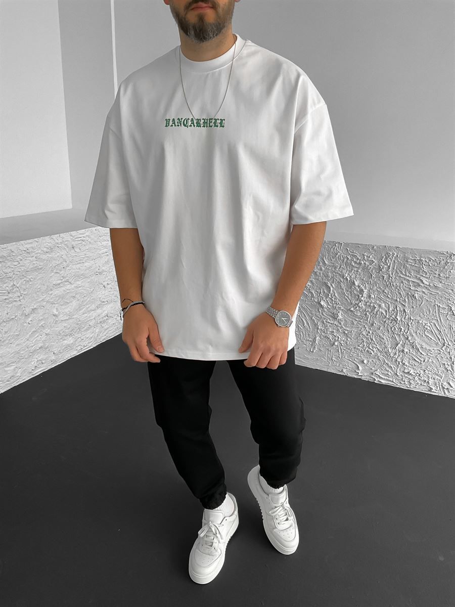 Beyaz 28 Baskılı Oversize T-Shirt PM-053