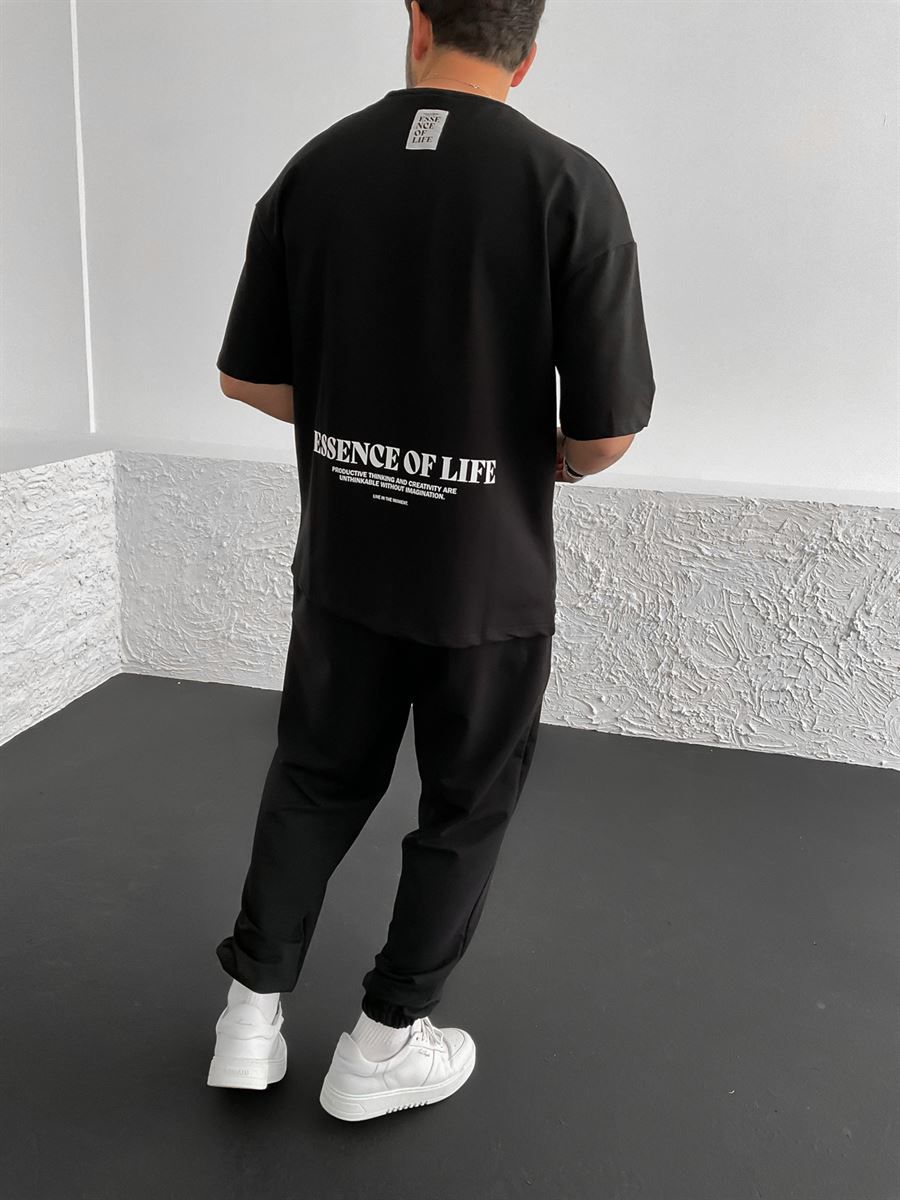 Siyah Ense Etiketli Oversize T-Shirt V-30-145